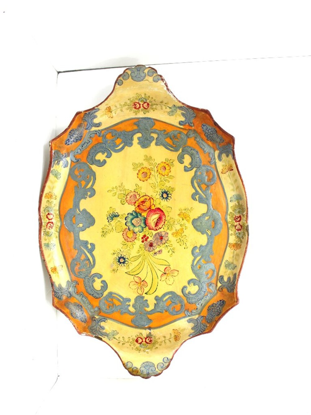 JAPAN HAND PAINTED FLORAL TOLEWARE PAPER MACHE TRAY VINTAGE 18.5" X 12.5" X 1"